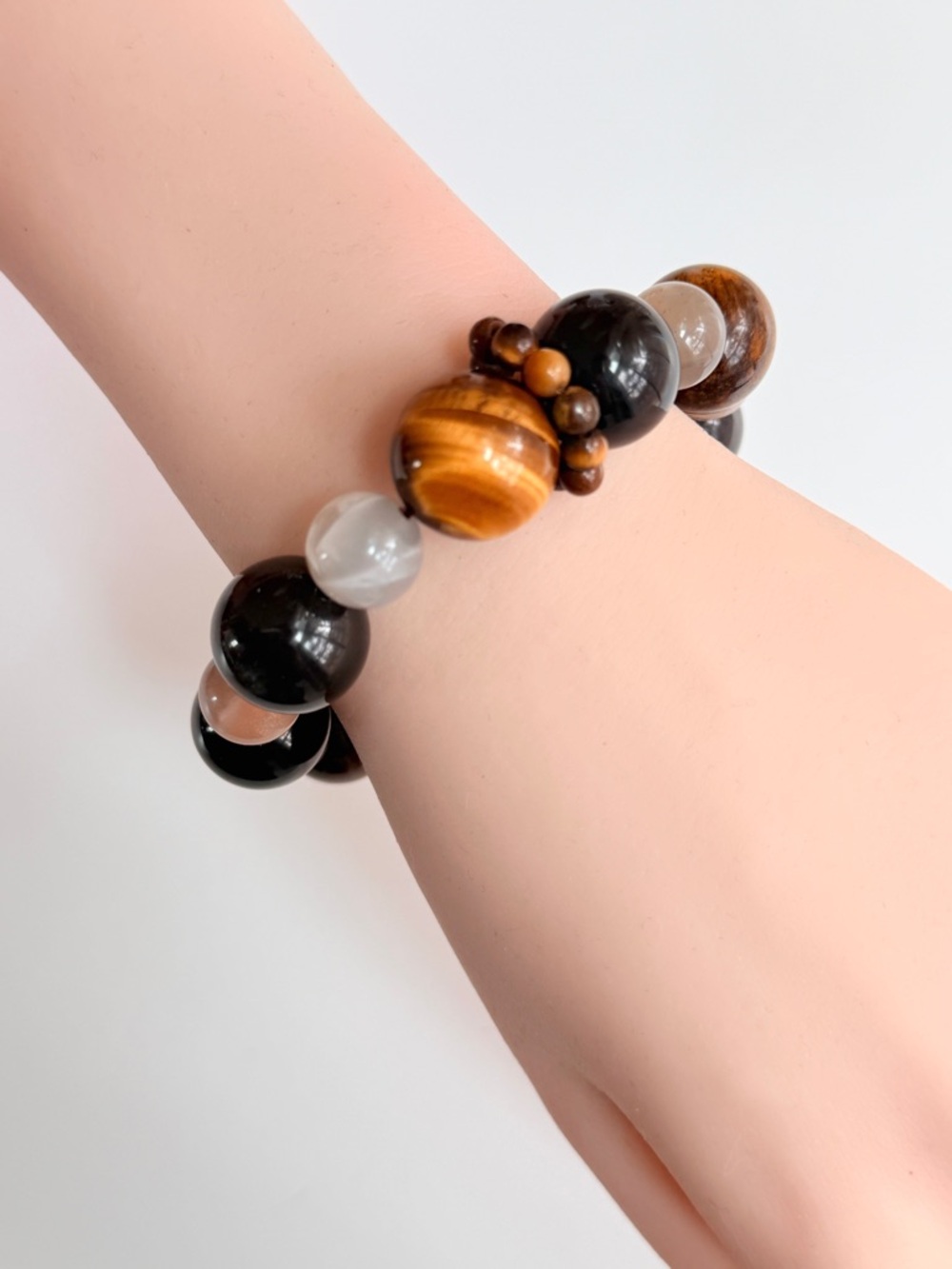Tiger Eye Moonstone Obsidian Bracelet | Large Bead | Unisex